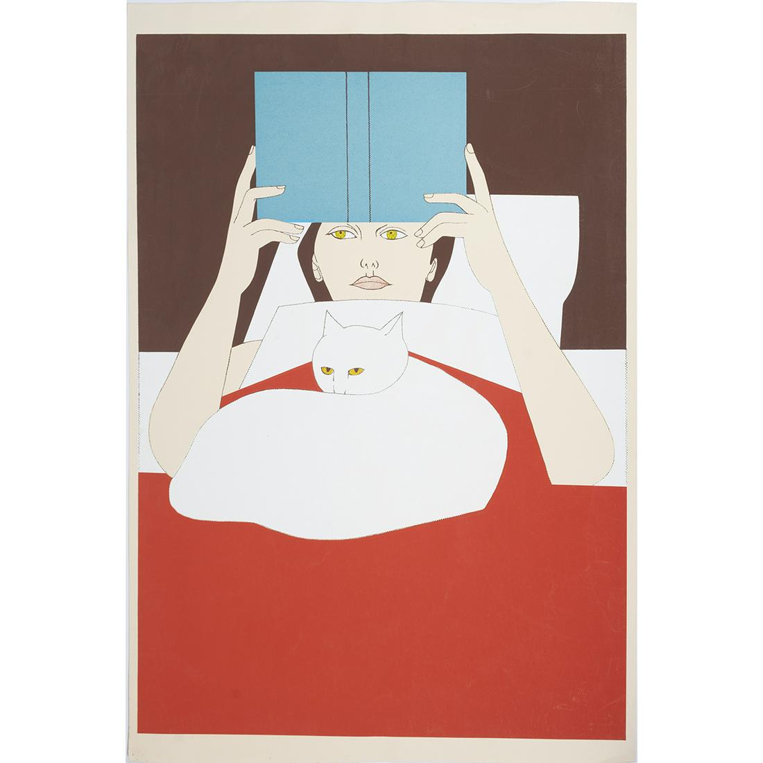 Will Barnet, Woman Reading with White Cat: WILL BARNET (American, 1911-2012), "Woman Reading with White Cat'' 1970, screenprint, overall (sheet): 40 x 30 inches, unsigned.