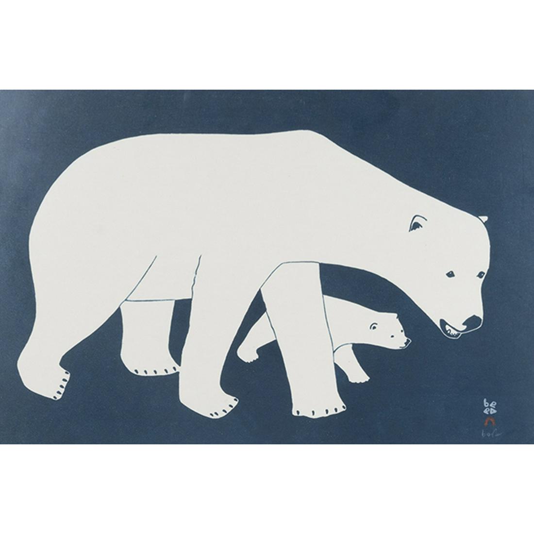 Kananginak Pootoogook, Bears on Blue, Stonecut Print (1 of 4)