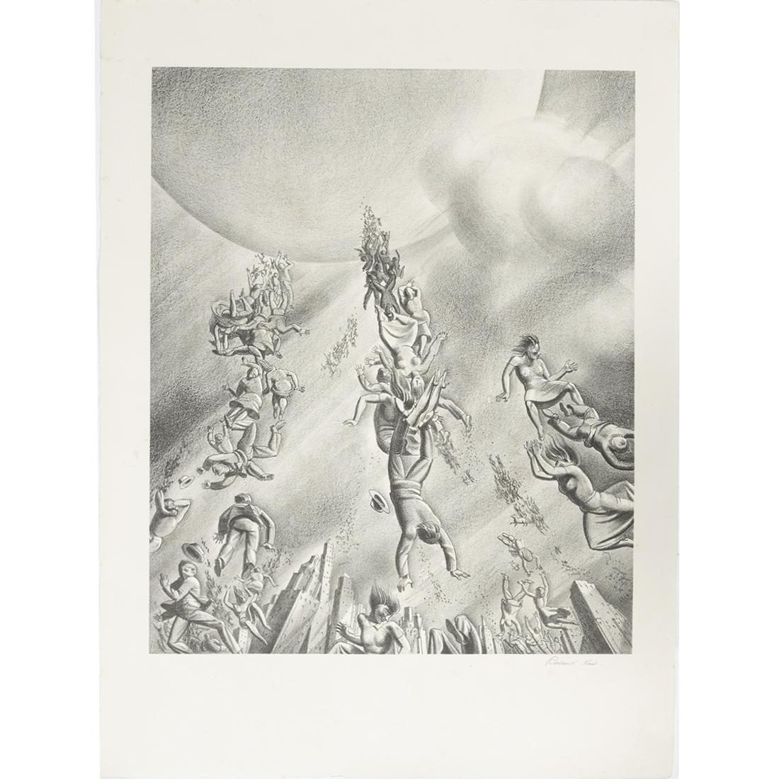 Rockwell Kent, Degravitation, Lithograph: ROCKWELL KENT (American, 1882-1971), "Degravitation'' 1937, lithograph, image size: 12 x 10 inches, sheet (unframed): 16 x 12 inches, signed in pencil lower right. Condition: minor rip lower right.