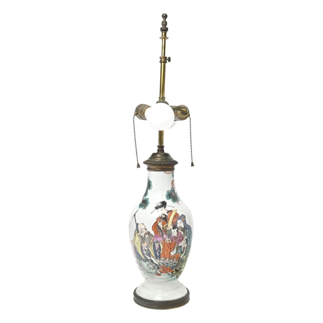 Chinese Famille Rose Figural Vase, Now Lamp (1 of 3)