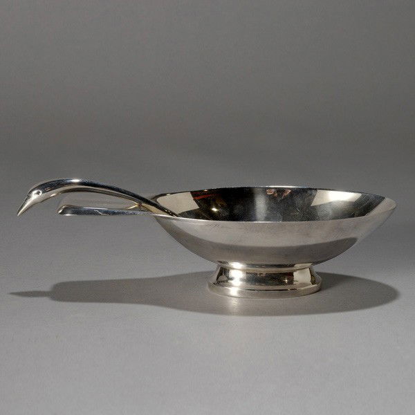 Christofle/Gallia France Plate Swan Sauce Boat: Art Deco Christofle/Gallia France Silver Plate Swan Sauce Boat and Spoon, designed by Christian Fjerdingstad (1891-1968) {Length 8 1/2 inches}