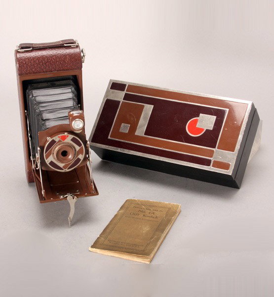 Walter Dorwin Teague No. 1A Gift Kodak Camera: Walter Dorwin Teague No. 1A Gift Kodak Camera with Lacquer Box and Original Instruction Booklet, Metropolitan Museum {Dimensions of case 4 1/4 x 9 x 2 1/2 inches}