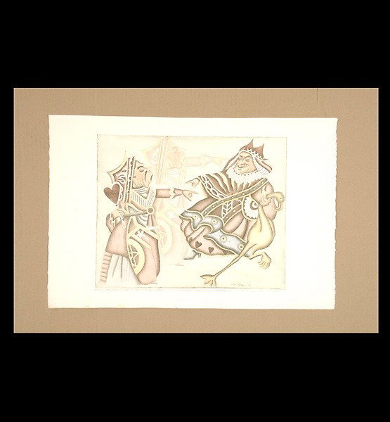 Charles Ware. "Alice in Wonderland" 11 Etchings: CHARLES WARE (American, 1921 - 2005) "Alice in Wonderland" Eleven hand colored etchings. Each paper: 15 x 22 1/4 inches. In deferent formats and plate sizes. All signed, titled, and numbered. In good 