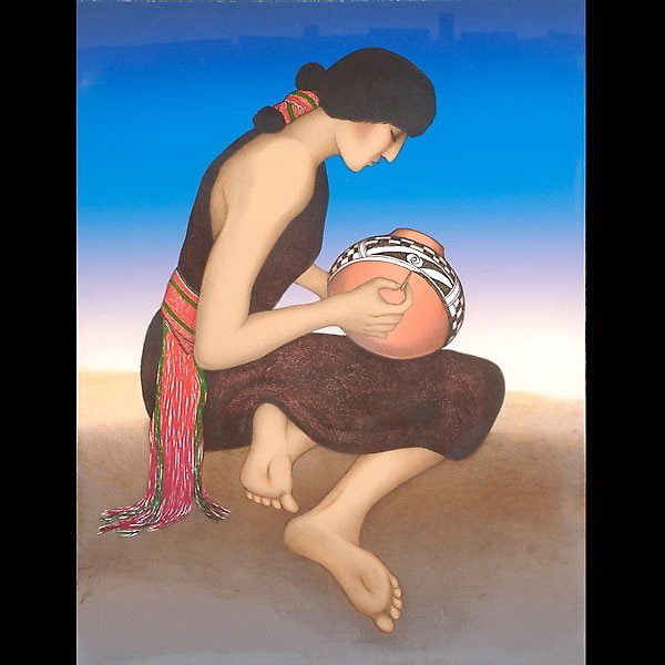 R. C. Gorman, lithograph 1983: R. C. GORMAN. (American, 1932 - 2005) "Hopi" Lithograph on paper. 30 x 24 inches. Signed and dated 1983 lower left. Numbered 44/200 lower right. Gorman watermark along with printers watermark lower ce