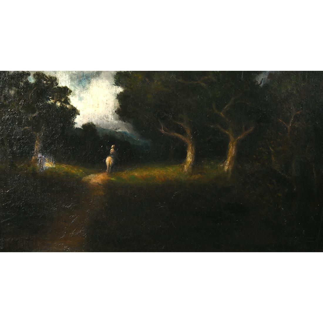 William Keith, sunshine after rain, oil on canvas: WILLIAM KEITH (American, 1838-1911), Sunshine After the Rain, oil on canvas, canvas: 16.75 x 29.25 inches, framed: 25.5 x 28 inches, signed lower left. Condition: craquelure throughout painting, damag