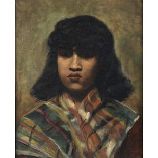 Charles Craig, Indian Boy, Oil on Canvas: CHARLES CRAIG (American, 1846 - 1931), Indian Boy, 1896, oil on canvas, canvas: 20.25 x 16 inches, framed: 28.5 x 24 inches, signed and dated lower right. Condition: craquelure throughout, previous tw