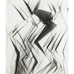 Arthur Siegel, Photogram zig-zags, shadows, 1948: ARTHUR SIEGEL (American, 1923-1994), "Photogram (zig zags, shadows)," oversized photogram mounted to crescent board image size: 24 x 19.25 inches, framed: 33 x 28.5 inches, signed and dated by the pho