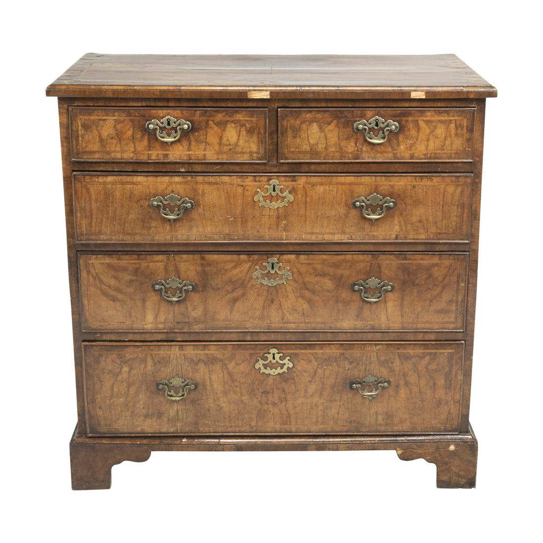 George I Burl Inlaid Walnut Chest of Drawers (1 of 3)