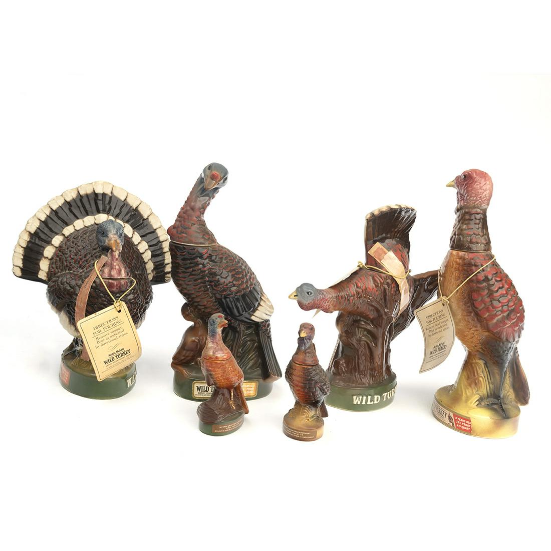 Six Wild Turkey Turkey Shaped Porcelain Bottles. (1 of 2)