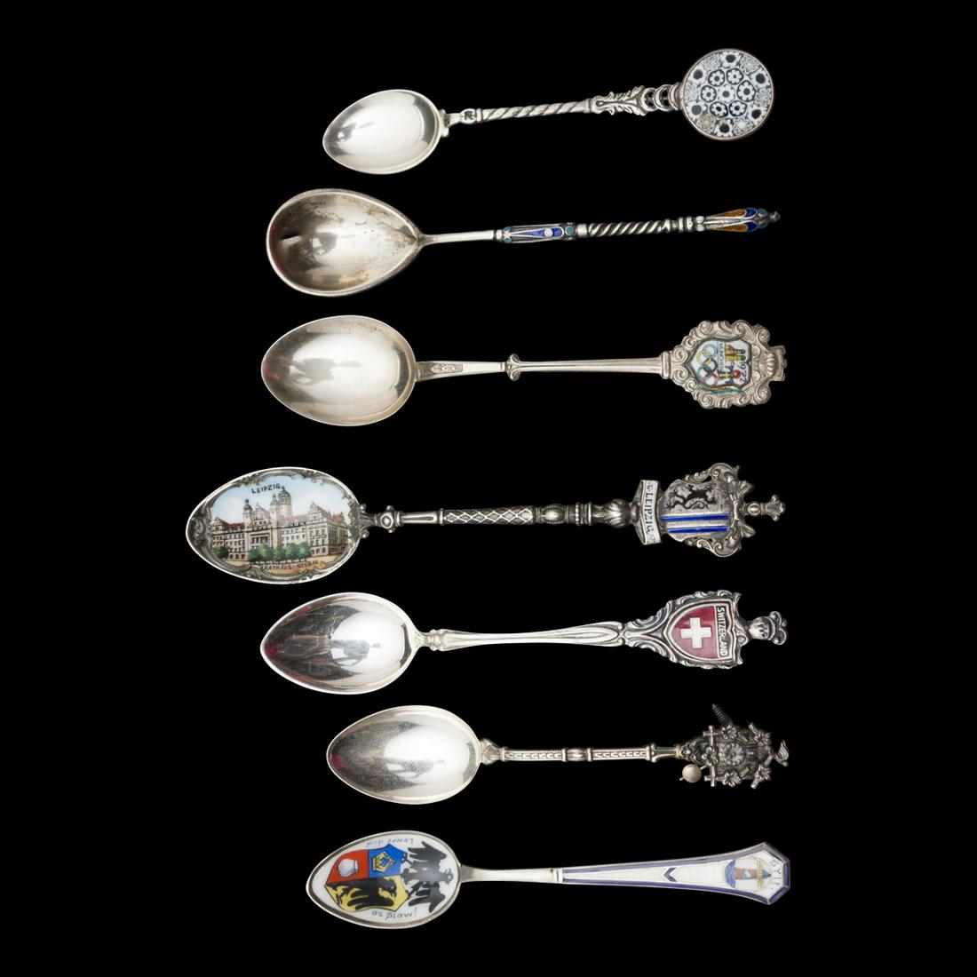 Box of Souvenir Spoons, Mainly 800 Silver (1 of 3)