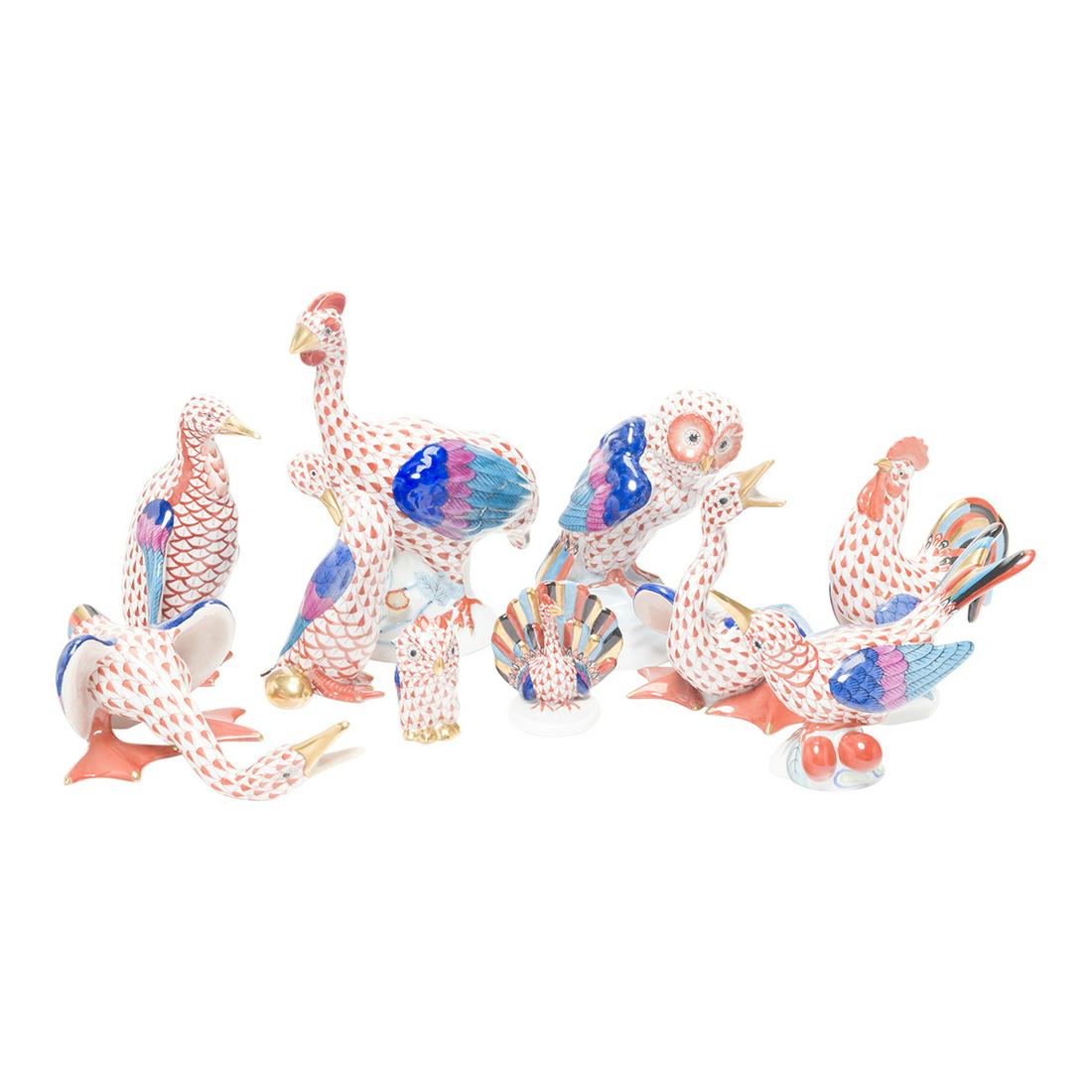 Collection of Herend Red Fishnet Porcelain Birds (1 of 3)