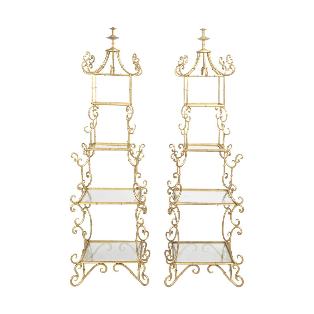 Pair of Chinoiserie Gilt Painted Pagoda Form Etageres (1 of 3)