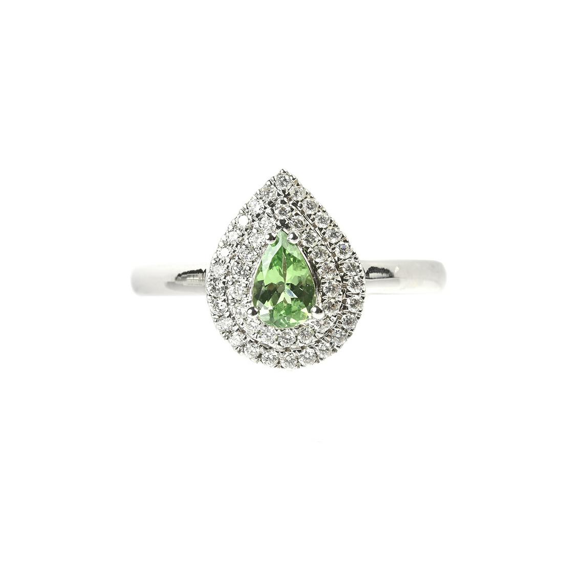Demantoid Garnet, Diamond, 18k White Gold Ring. (1 of 2)