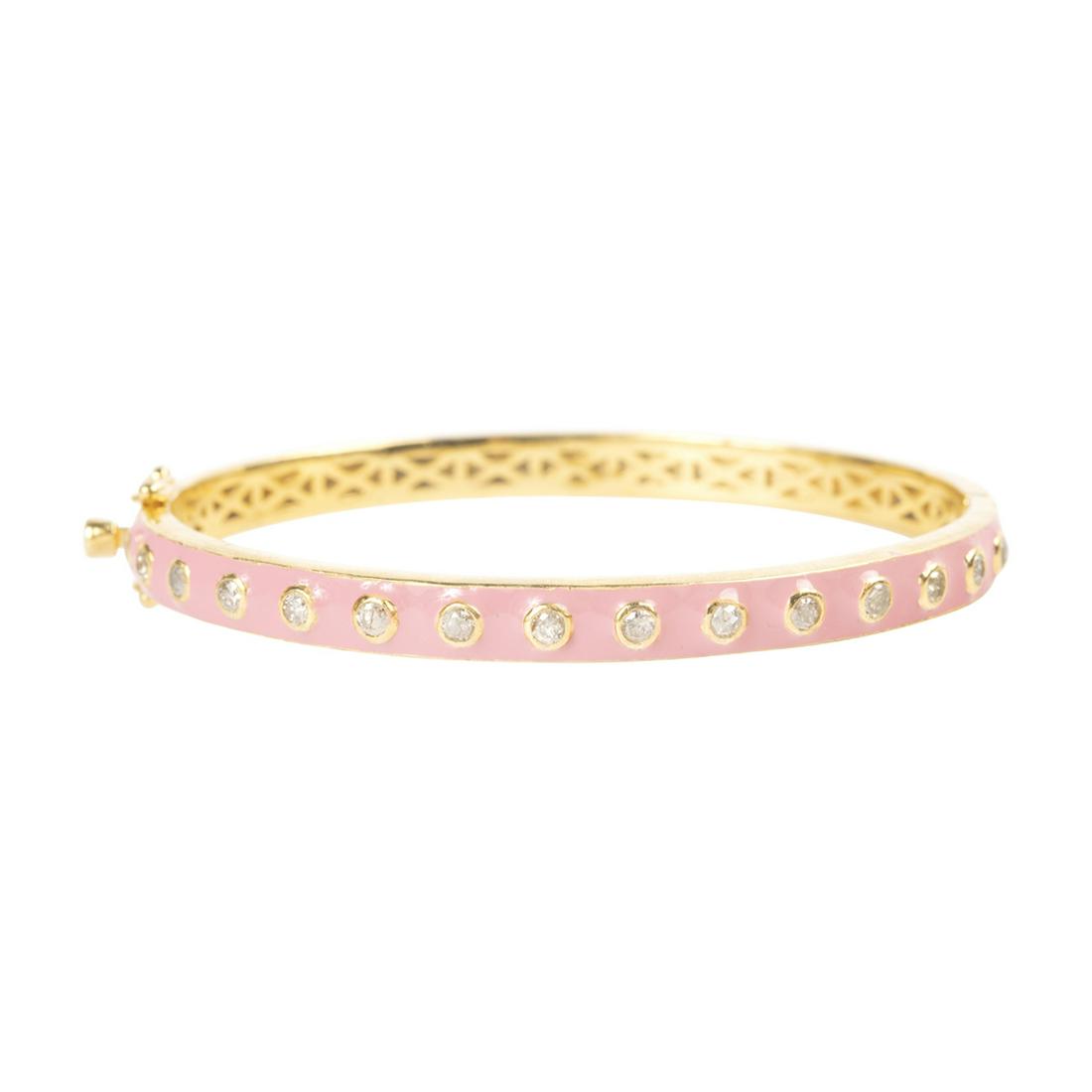 Diamond, Pink Enamel, Vermeil Bracelet. (1 of 4)