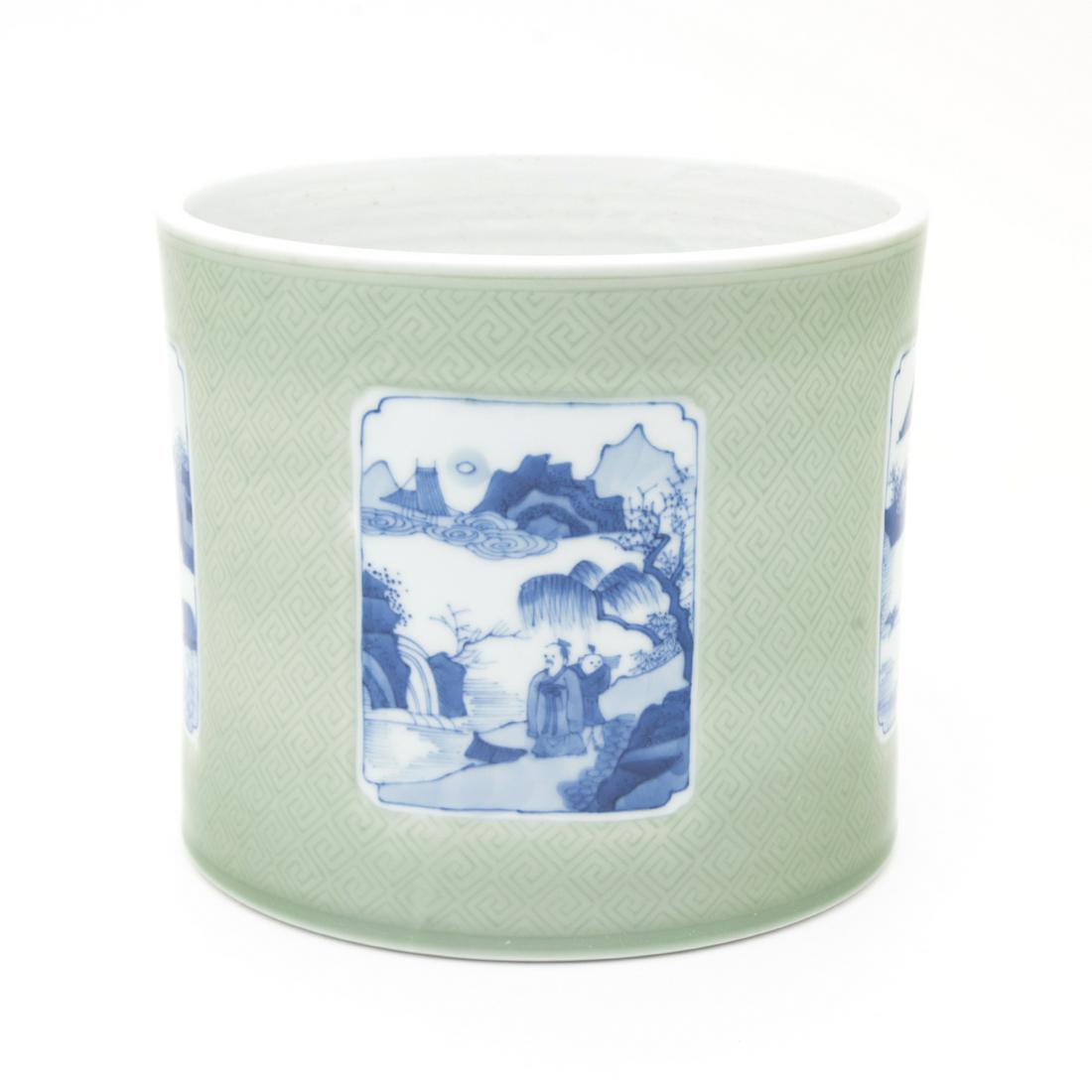 A Celadon Ground Blue and White Porcelain Brush Holder (1 of 3)