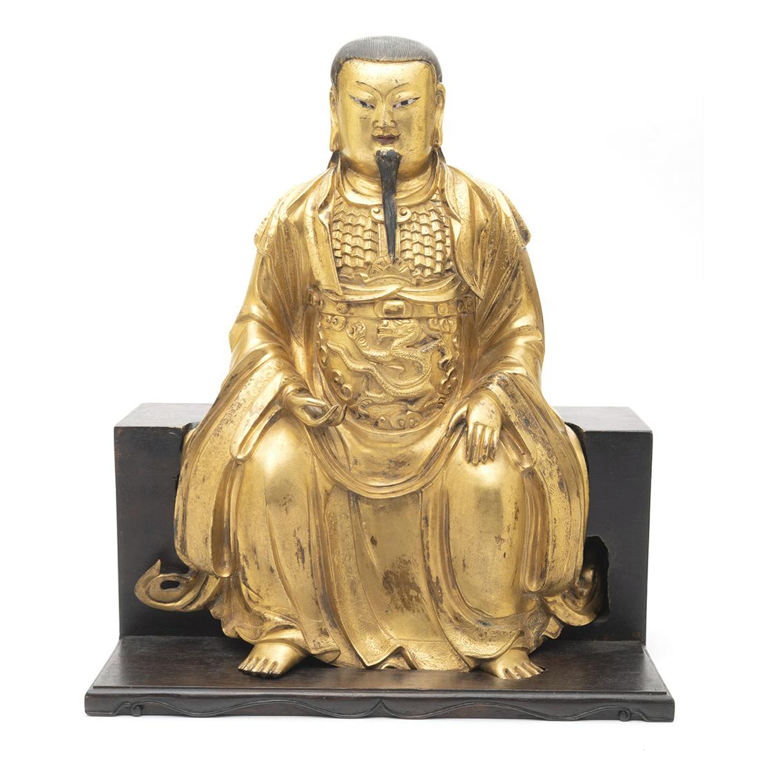 Gilt Bronze Statue of Zhenwu on Wooden Step Base (1 of 3)