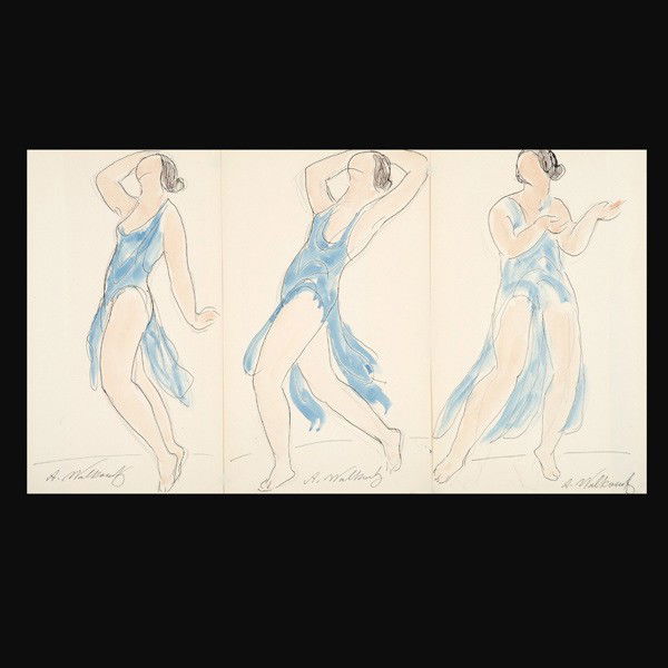 Abraham Walkowitz Isadora Duncan dancing: ABRAHAM WALKOWITZ (Russian/American, 1878 - 1965) Isadora Duncan Dancing Three works: Watercolor and Ink on paper 9 x 5 1/2 inches Signed lower right Provenance: From the collection of Warren Cheney.