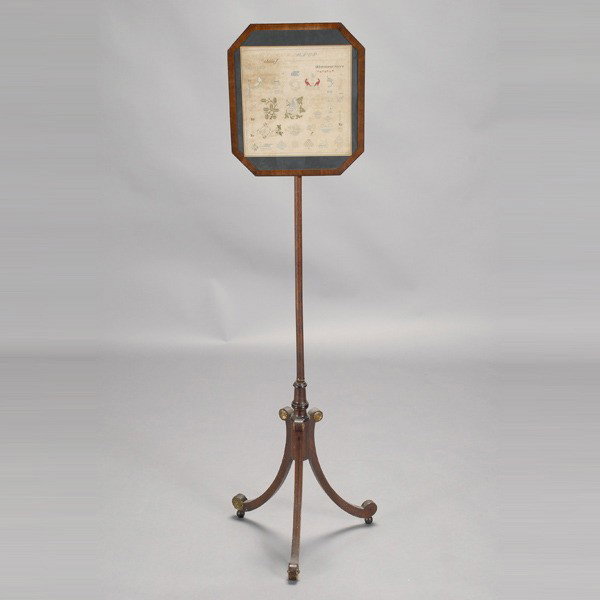Federal Mahogany Sampler Fire Screen: Federal Mahogany Sampler Fire Screen The square panel consisting of the upper register with the alphabet, repeating in upper and lower cases, both in cursive and block print, the lower field with twin
