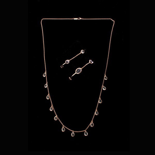 IPPOLITA ROCK CRYSTAL QUARTZ, S/S GILT SUITE.: COLLECTION OF IPPOLITA ROCK CRYSTAL QUARTZ, STERLING SILVER GILT JEWELRY SUITE. Including two faceted rock crystal quartz oval cabochon, sterling silver gilt bangle bracelets together with one faceted