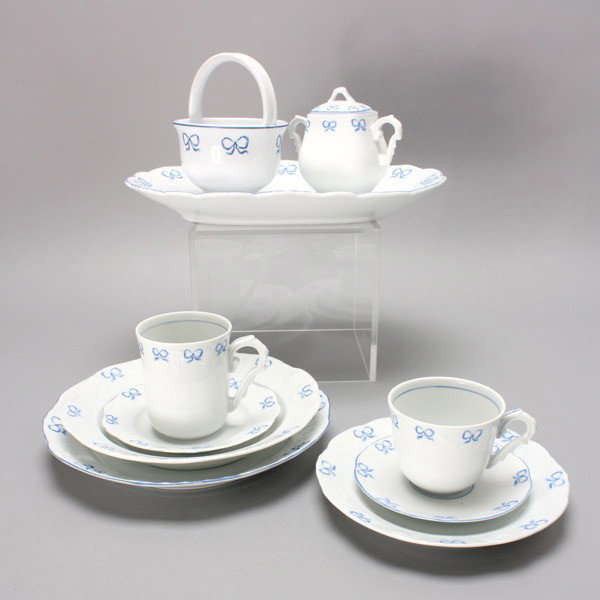 Vista Alegre Portugal Partial Dinner Service (48): Vista Alegre Portugal Partial Dinner Service in the Raban Blue Pattern: eleven dinner plates (diameter 10 inches, one with rim chip); four bowls (diameter 9 inches); eight salad plates; one bread plat