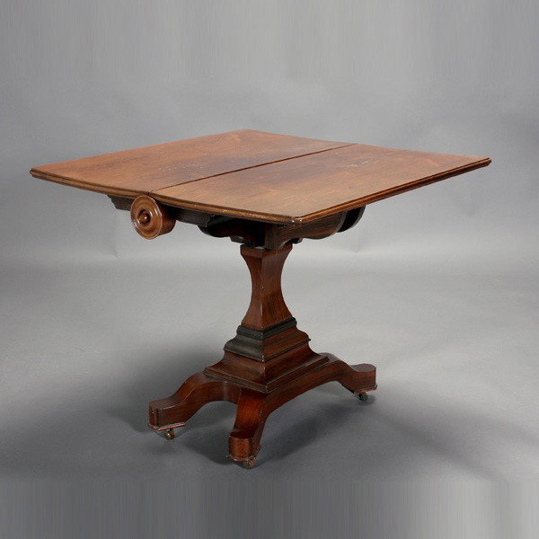 Victorian Walnut Pedestal Folding Table: Victorian Walnut Pedestal Folding Table with Two Drop Leaves {Dimensions 29 1/4 x 35 x 35 3/4 inches}