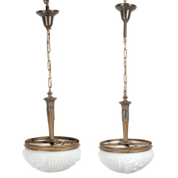 Pair of Light Fixtures with Milk Glass Shades: Pair of Light Fixtures with Milk Glass Shades {Diameter of shades 13 inches}
