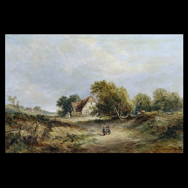 Flemish School 19th century Oil: FLEMISH SCHOOL (19th Century) "Summer in the Country" Oil on board. 16 x 23 1/2 inches. Bears signature "E. A. Meadows" lower right. In good condition: UV light shows darkened swatch over signature. F