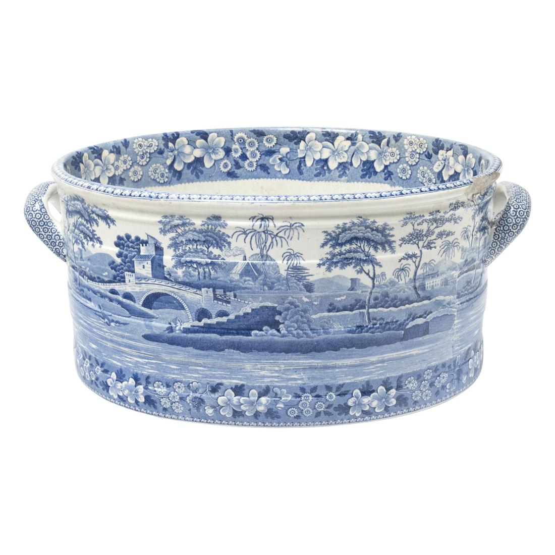 19th Century Spode Blue Transfer Tower Footbath (1 of 4)