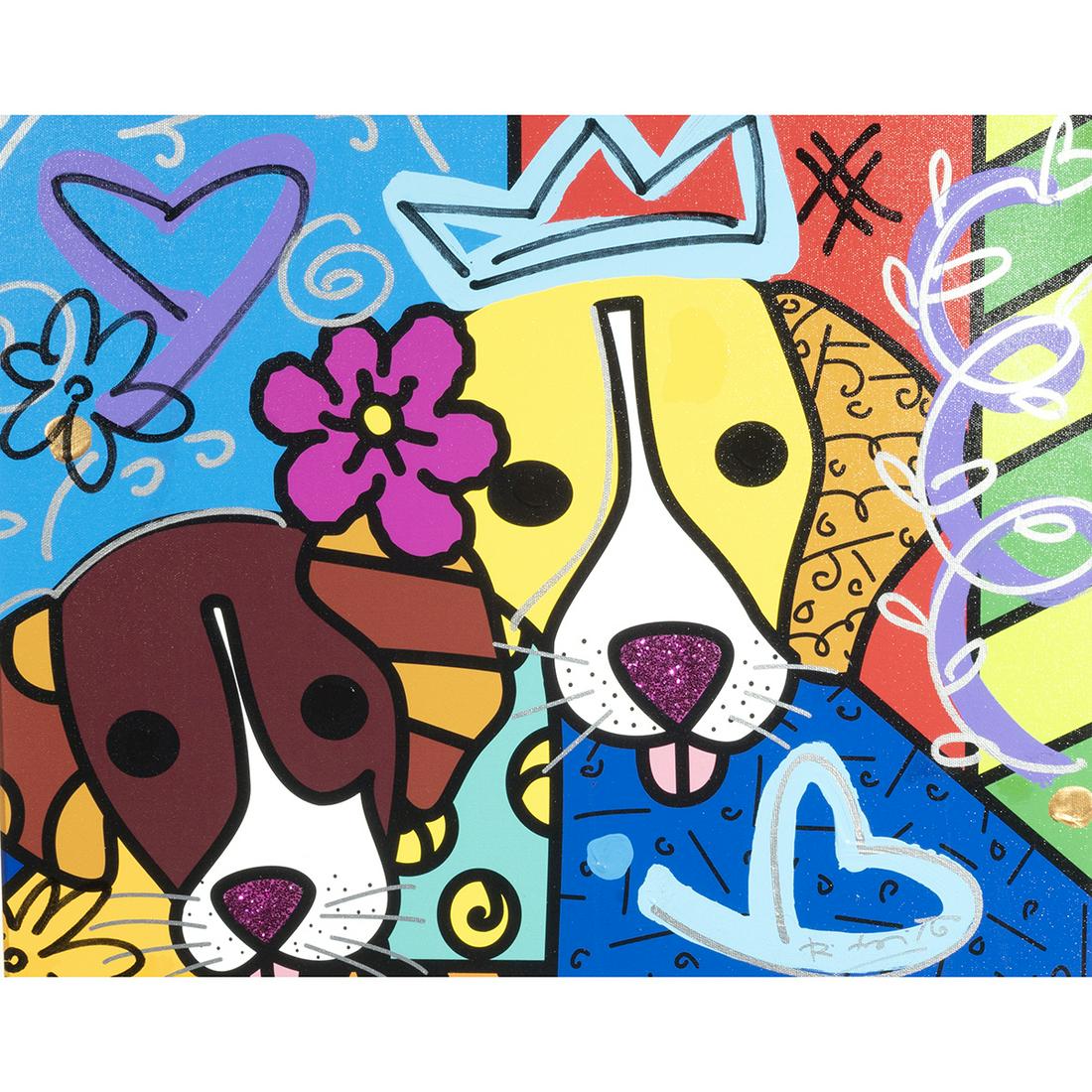 Romero Britto, Best Friends Magenta II, mixed media (1 of 6)
