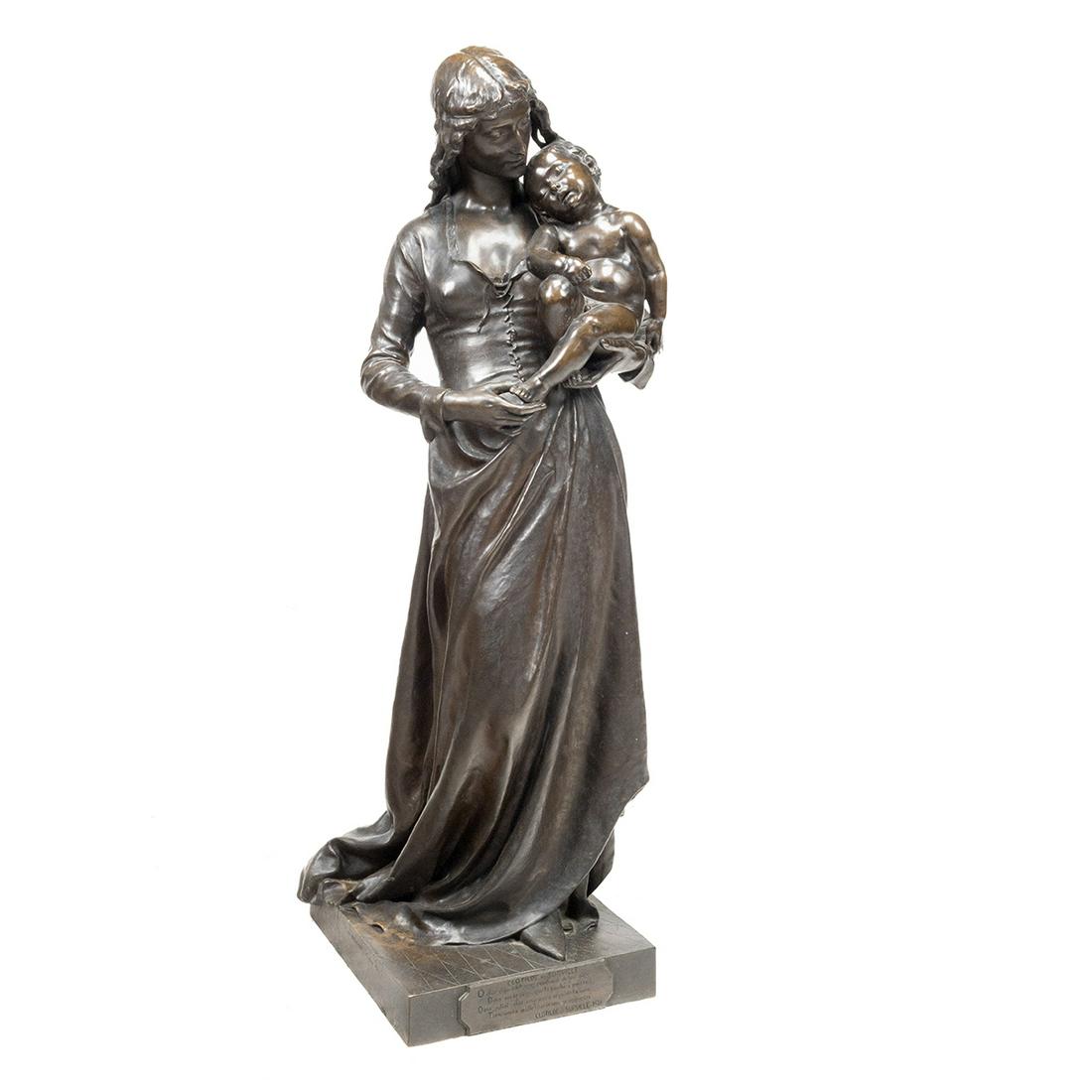 Jean Gautherin, Clotilde de Surville, bronze sculpture: JEAN GAUTHERIN (French, 1840 - 1890), "Clotilde de Surville," 1877, bronze sculpture, overall: 42 x 20 x 16 inches, signed lower right, with title and plaque lower center base, with F. Barbedienne Fou