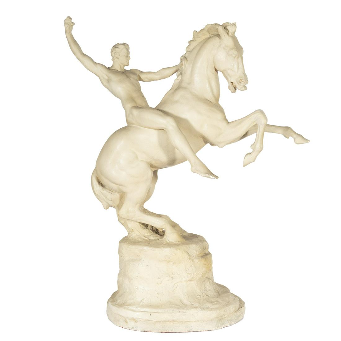 Haig Patigian, Bucephalus on Horse, plaster sculpture (1 of 3)