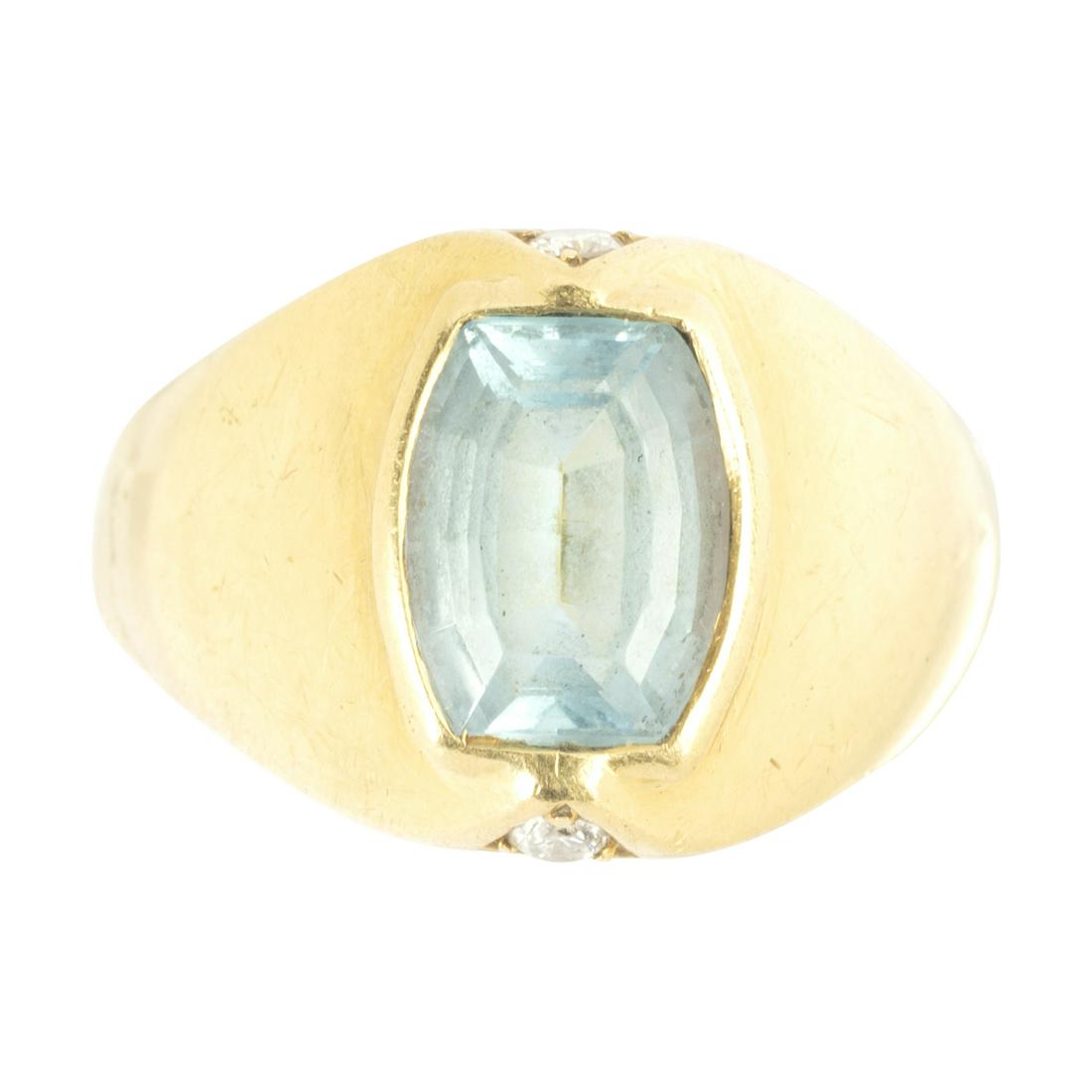 Blue Topaz, Diamond, 18k Yellow Gold Ring. (1 of 3)