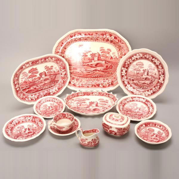 Copeland Dinner Service in Spode's Tower Pattern: Copeland Partial Dinner Service in the Spode's Tower Pattern: four dinner plates (diameter 11 inches); six dinner plates (diameter 10 5/8 inches, two with chips); thirteen salad plates (diameter 7 3/4