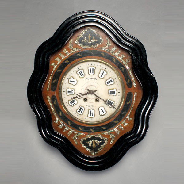 Victorian MOP Inlay Octagonal Wall Clock: Victorian Mother of Pearl Inlay Octagonal Wall Clock, "Olivaux Ancenes" {Dimensions 24 1/4 x 19 1/2 x 4 3/4 inches}