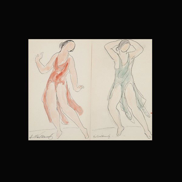 Abraham Walkowitz Isadora Duncan modern art: ABRAHAM WALKOWITZ (Russian/American, 1878 - 1965) "Isadora Duncan Dancing" Two works: Watercolor and Ink on paper. 9 x 5 1/2 inches. Signed lower right. Provenance: From the collection of Warren Chene