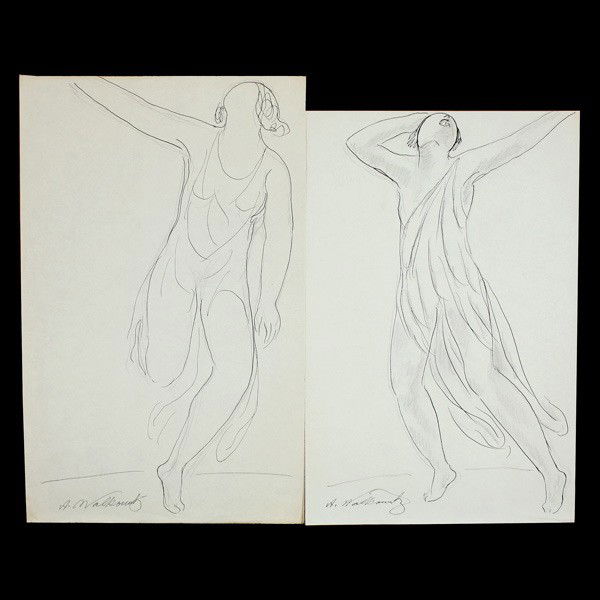 ABRAHAM WALKOWITZ. "Isadora Duncan Dancing": ABRAHAM WALKOWITZ (Russian/American, 1878 - 1965) "Isadora Duncan Dancing" Two works: Ink on paper. 14 x 9 inches. Signed lower left. Provenance: From the collection of Warren Cheney. Aquired directly