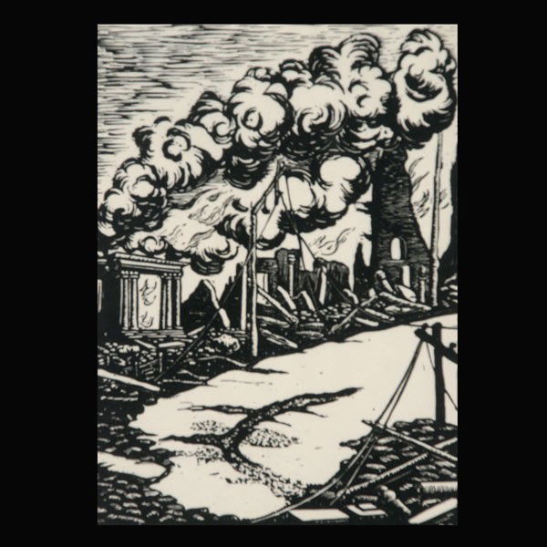 David Chun "Nob Hill " Woodcut: DAVID PAUL CHUN (American, 1898 - 1989) "Nob Hill" Woodblock cut on paper, 1906. Sight: 9 1/8 x 6 5/8 inches. Signed lower right. Titled and dated lower left. In good condition. Framed, matted, and gl