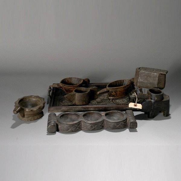 Antique Tribal bowls and tray: Eight ETHNOGRAPHIC wood bowl s and a tray. From Indonesian, India, and Philippines.