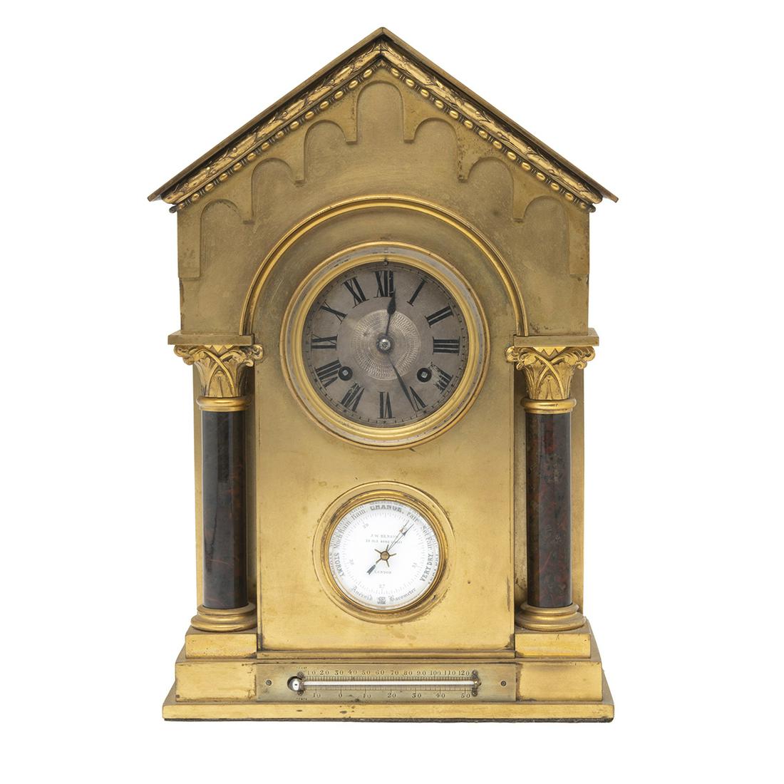 French and English Bronze Mantel Clock with Barometer (1 of 3)