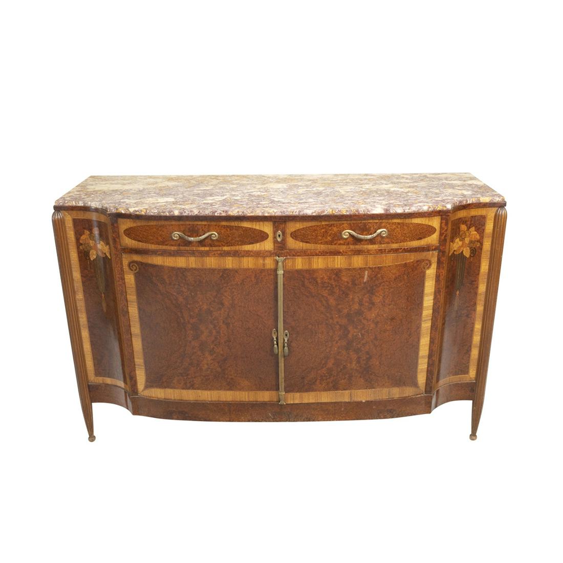 Italian Art Deco Burl Walnut Bow Front Cabinet (1 of 3)