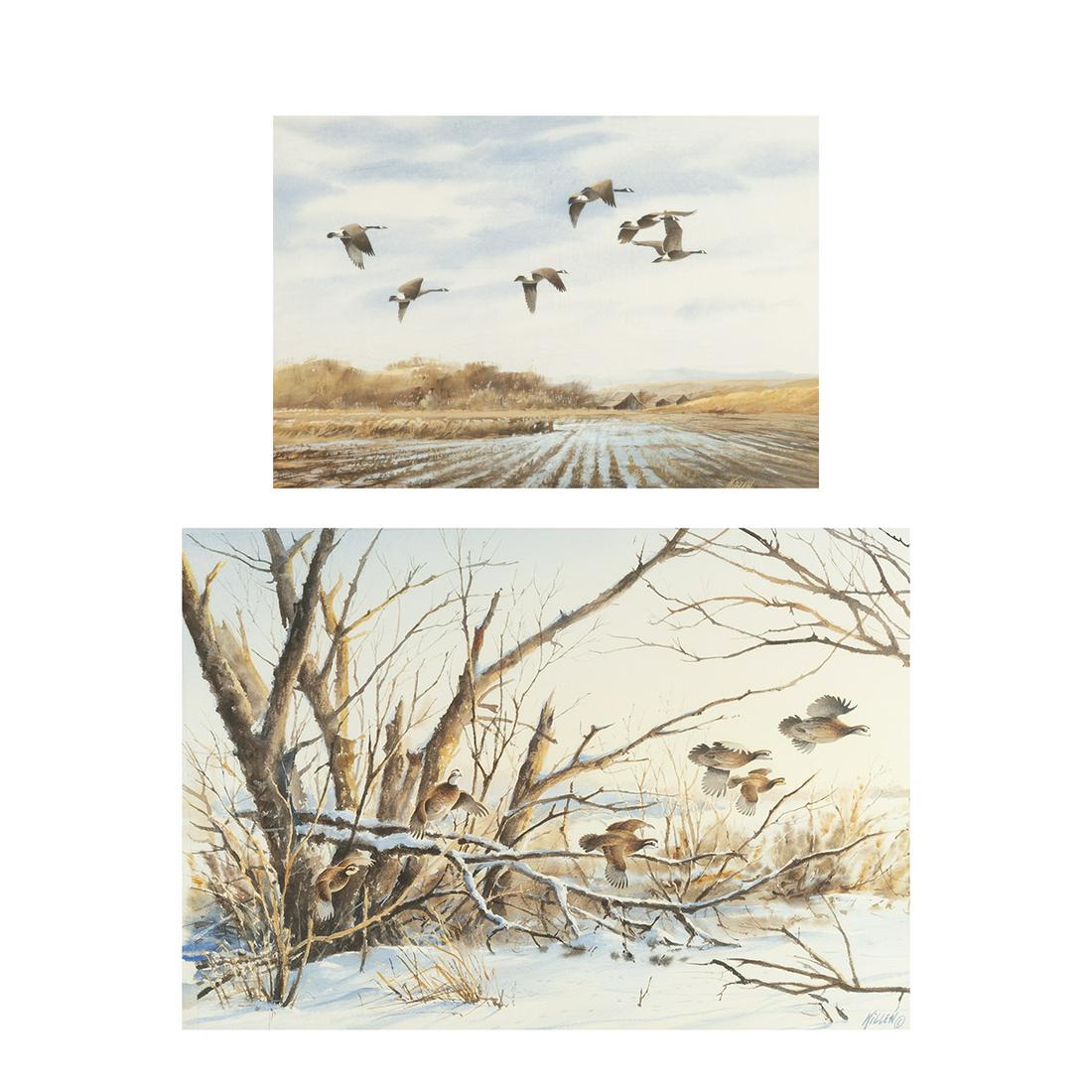 James Killen, Geese and Bobwhite Quials, watercolor (1 of 7)