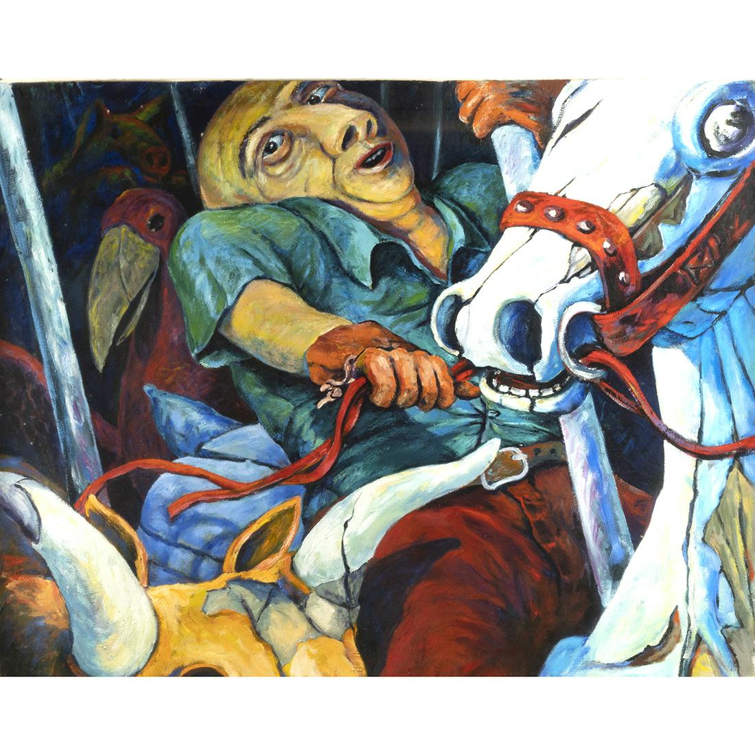 Latin American School, Man with Horse, acrylic (1 of 5)