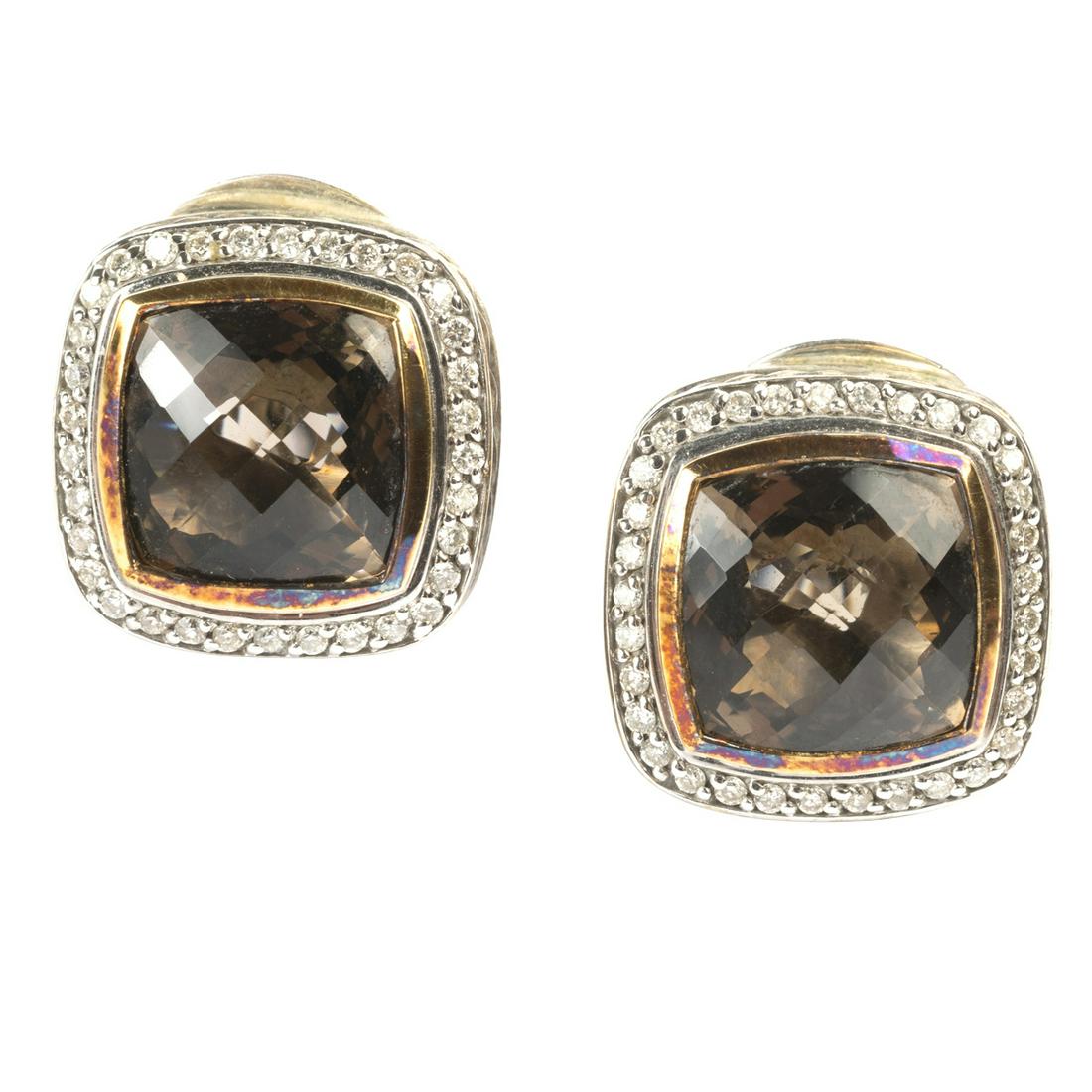 David Yurman Smoky Quartz, Silver, Gold Earrings. (1 of 3)