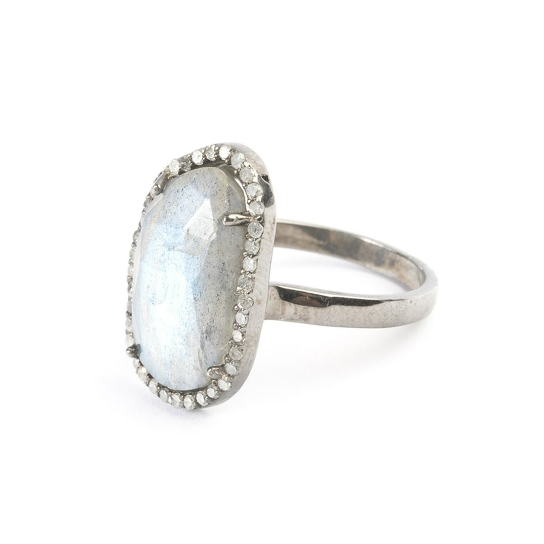 Labradorite, Diamond, Blackened Sterling Silver Ring. (1 of 3)