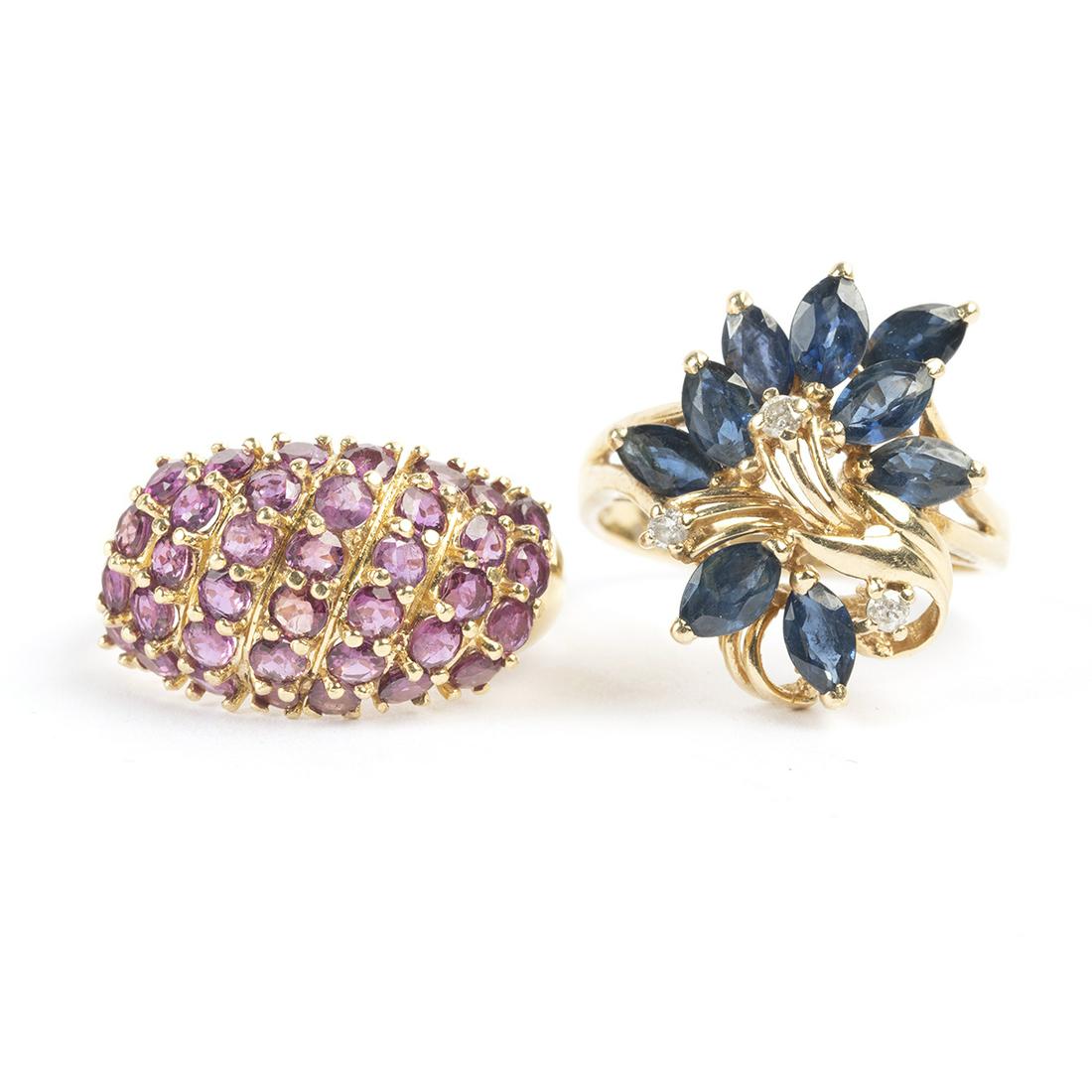 Two Ruby, Sapphire, Diamond, 14k Yellow Gold Rings. (1 of 4)