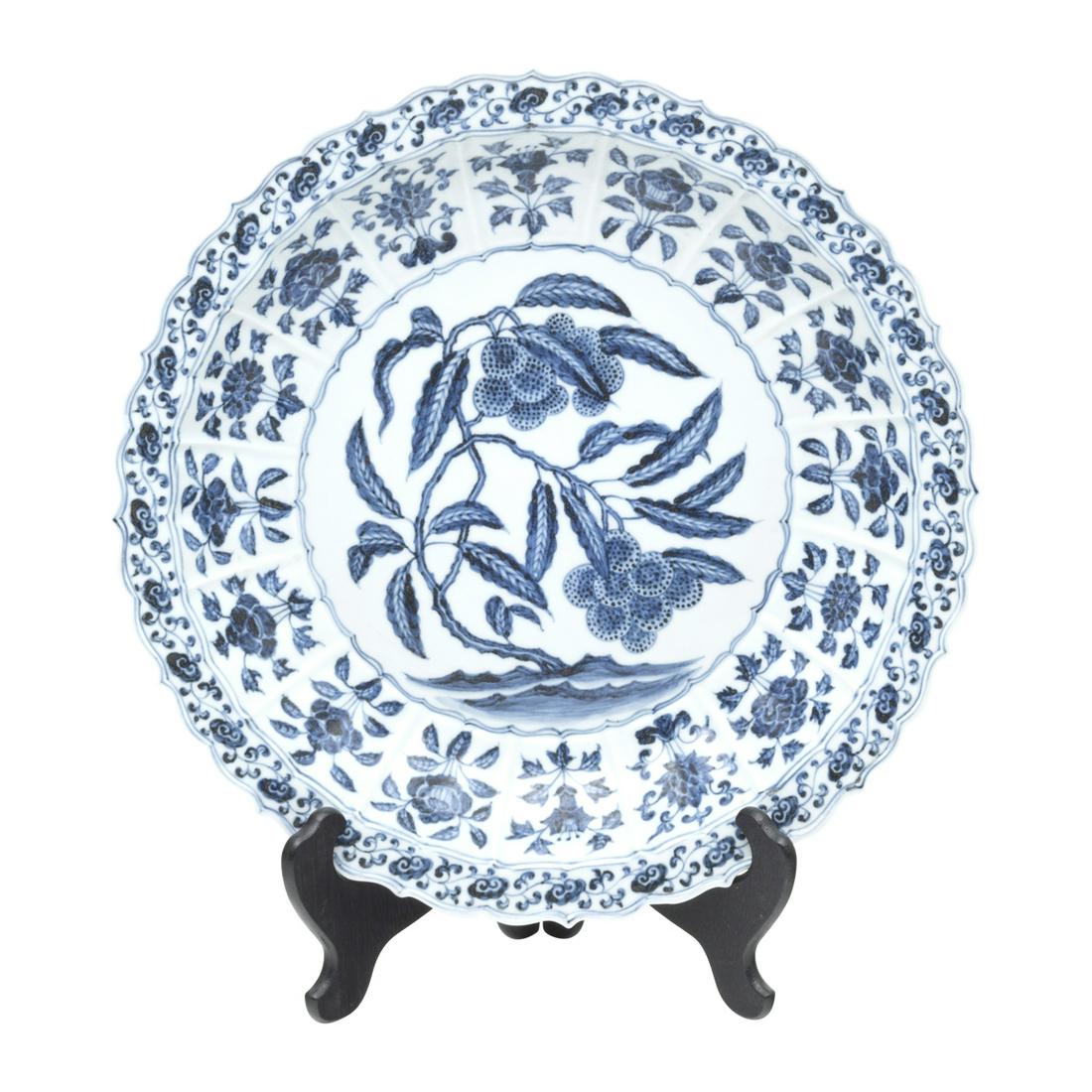 Large Chinese Blue and White Porcelain Foliated Plate (1 of 3)