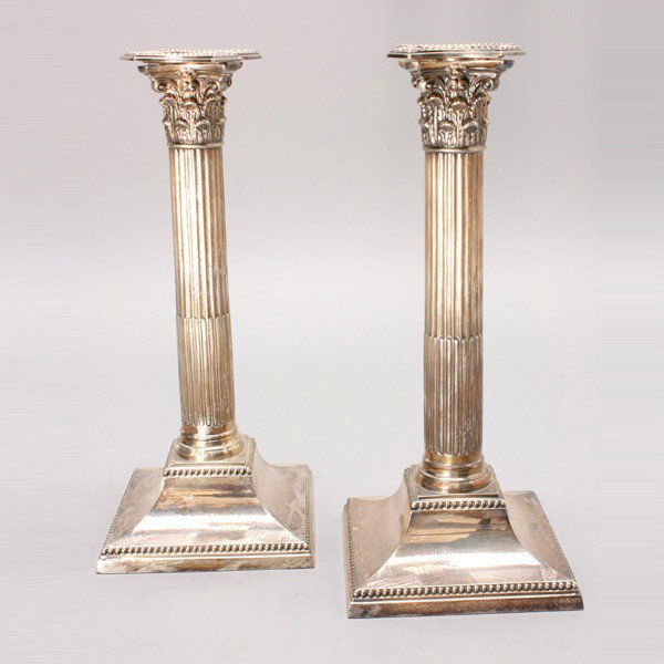 Pr Neoclassical Style Sheffield Plate Candlesticks: Pair of Neoclassical Style Sheffield Plate Candlesticks {Height 7 3/4 inches} Provenance: the estate of Douglas Hague & Jorge Euan, San Francisco.