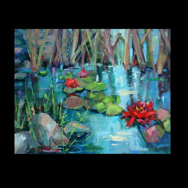 Nanette Oleson "Blooming Red Lillies" Oil: NANETTE OLESON (American, 20th - 21st Century) "Blooming Red Lillies" Oil on canvas. 24 x 30 inches. Signed lower left. In very good condition.