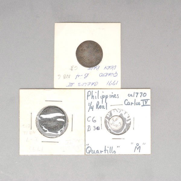 3 Philippine 18th Century Coins: 1770, 1771, 1798: Three Philippine 18th Century Coins: 1770, 1771, 1798. Provenance: From the Richard Smith Collection