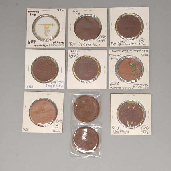 Collection of ten German Porcelain Coins, UA.: Collection of ten German Porcelain Coins, UA. Provenance: From the Richard Smith Collection